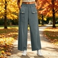 thumbnail image 2 of LEAVINGSUO Linen Pants Women Wide Leg Relaxed Casual Pants Elastic High Waist Trousers With Pocket Button Detail For Everyday Outdoor Vacation Wear Gray XL, 2 of 6