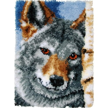 ShowNiceArt Latch Hook Rug Kit, Thread Wolf | Cross Stitch Kit Carpet Making Cushion Needlework for Beginners, Home Decor, 50×38 cm