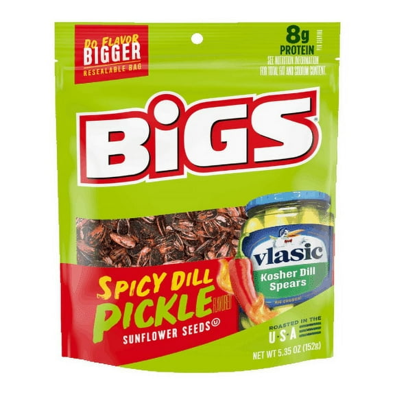 BIGS Vlasic Spicy Dill Pickle Flavored Sunflower Seeds, 5.35 oz. Bag (Pack of 12)