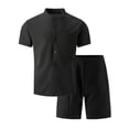 thumbnail image 3 of Gytharion 2 Piece Fashin Walffe Outfits for Men Stand Collar Short Sleeve Shirt with Drawstring Elastic Waist Shorts Sets Soild Color Casual Outfits, 3 of 4