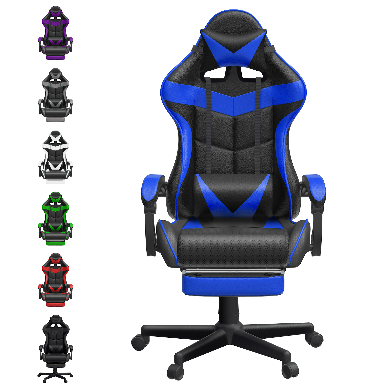 Lointain Blue Gaming Chair with Footrest, Ergonomic Gamer Chair for Adults, Reclining Office Chair, High Back Compute Chair with Massage, Racing Game Chairs