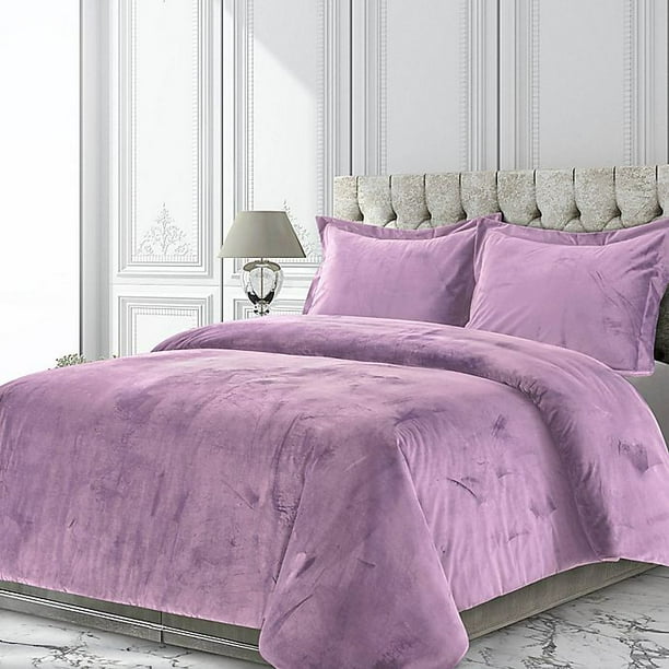 Tribeca Living Florence Velvet Oversized Solid Quilt Set King Lilac