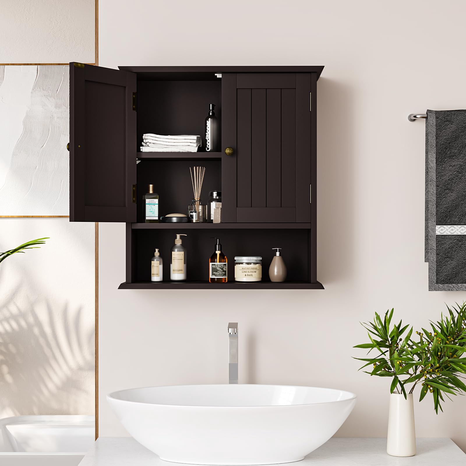 Algherohein Bathroom Medicine Cabinet with Shelf,Over the Toilet Storage Wall Cabinet,Brown Small
