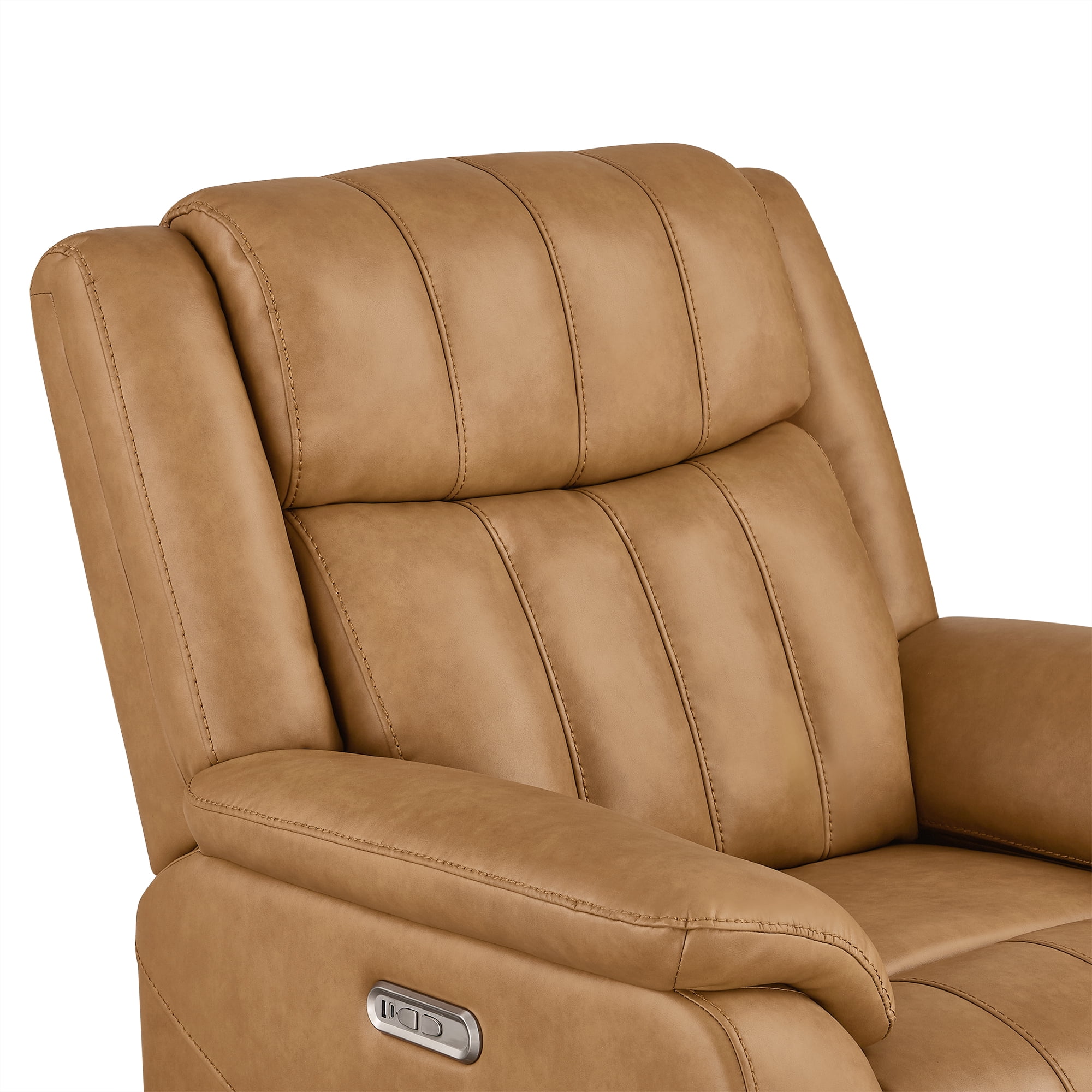 Spruce & Spring Power Recliner Chair, Modern Faux Leather Wall Hugger Electric Recliner Sofa with Channel Tufted Back and Overstuffed Armrests, Adjustable Living Room Single Sofa, Saddle Brown
