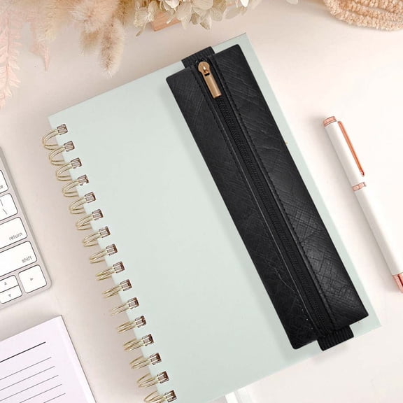 geerera Elastic Strap Pencil Pouch Faux Leather Zipper Pouch Pen Organizer Large Capacity Pencil Case, 7.6 x 1.9 Inches