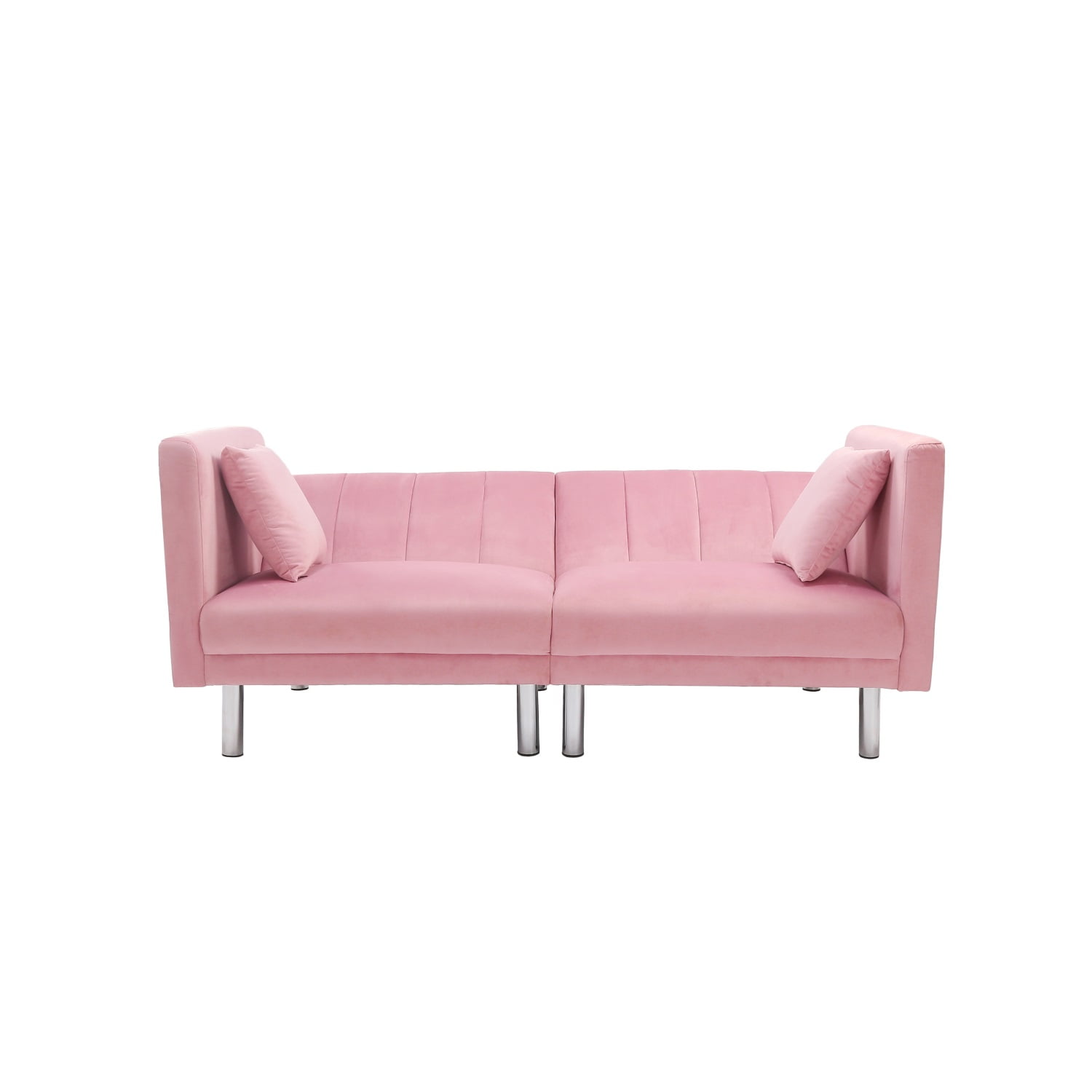 Kadyn Futon Sofa, Fabric Futon Sofa Bed with 2 Pillows, Modern Convertible Futon Sofa for Small Rooms, Pink Kadyn Futon Sofa, Fabric Futon Sofa Bed with 2 Pillows, Modern Convertible Futon Sofa for Small Rooms, Pink