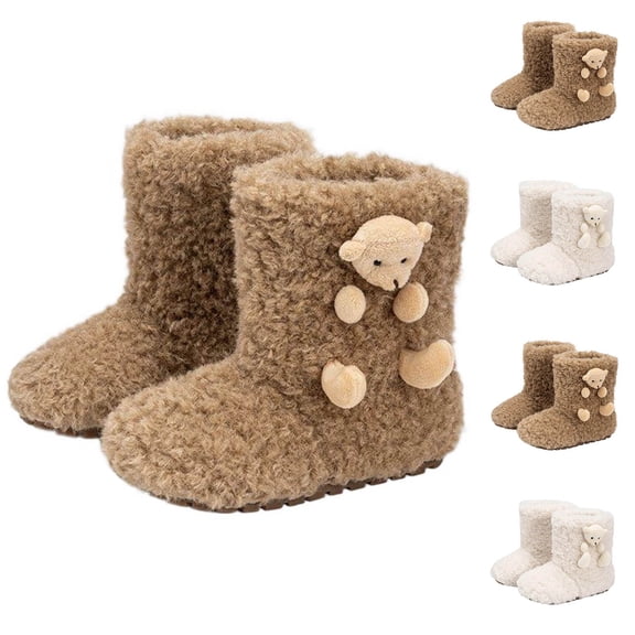 breaise Winter Snow Boots Kids Boys Girls Sherpa Fleece Lined Shoes Warm Fluffy Faux Fur Lining Bootie