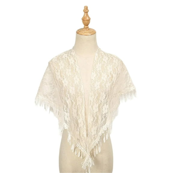 lanema French Styles Lace Headscarf Triangular Fringed Shawl Flower Wrap for Female Use