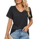 thumbnail image 1 of Camisa casual de color sólido para mujer para uso diario y compras, camiseta de manga corta con cuello en V XL negra, 1 of 6