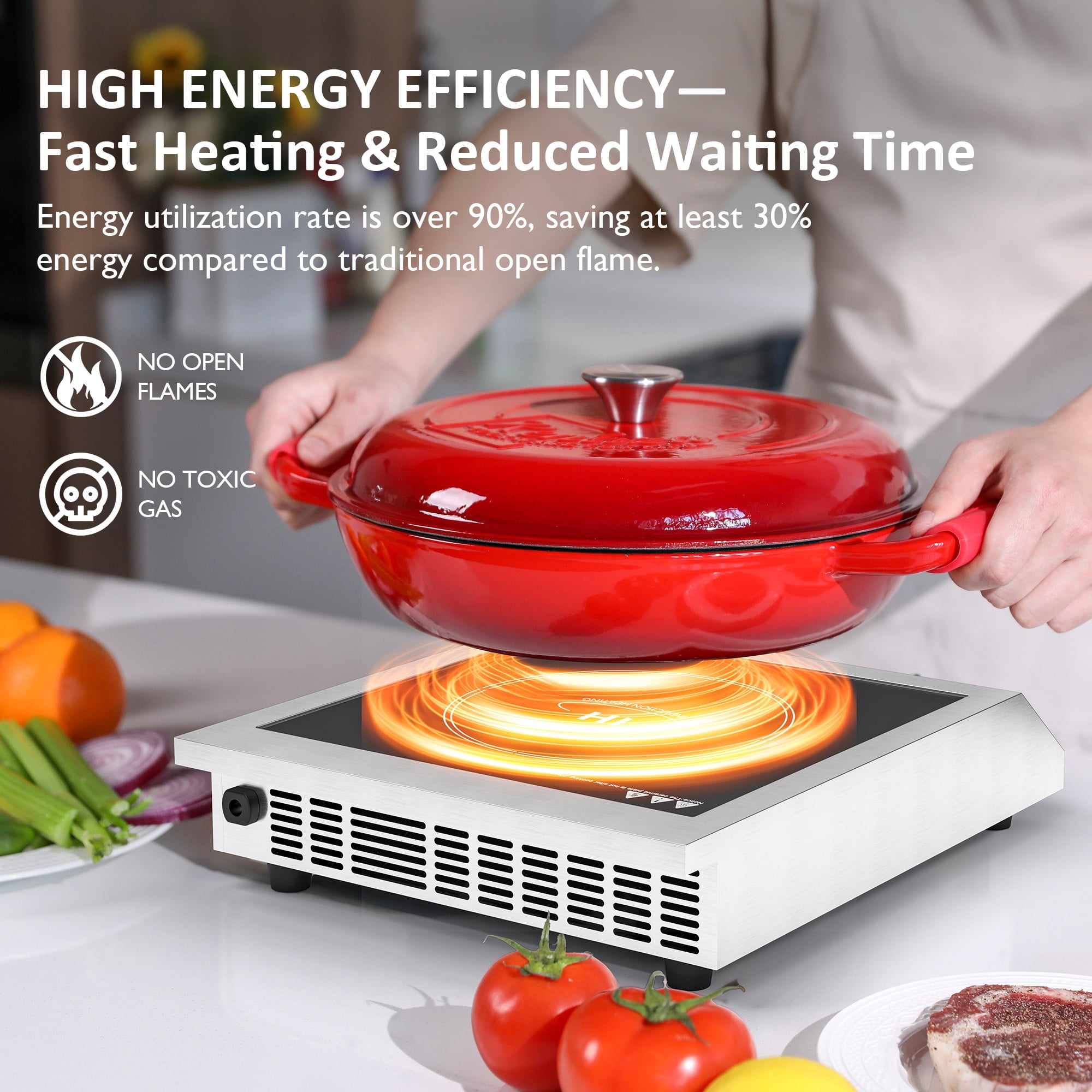 Sunvivi 1800W Portable Induction Cooktop, Commercial-Grade Electric Countertop Burner with Timer, Induction Hot Plate with LED Screen, 10 Power(100W-1800W), 14 Temp Setting(140°F-536°F),Black