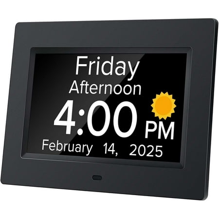 Digital Alarm Clock with Date and Day of Week for Dementia Seniors, Voice Announcement Time, Multiple Alarm Sets, Auto DST, Gifts for Elderly People with Dementia - Black