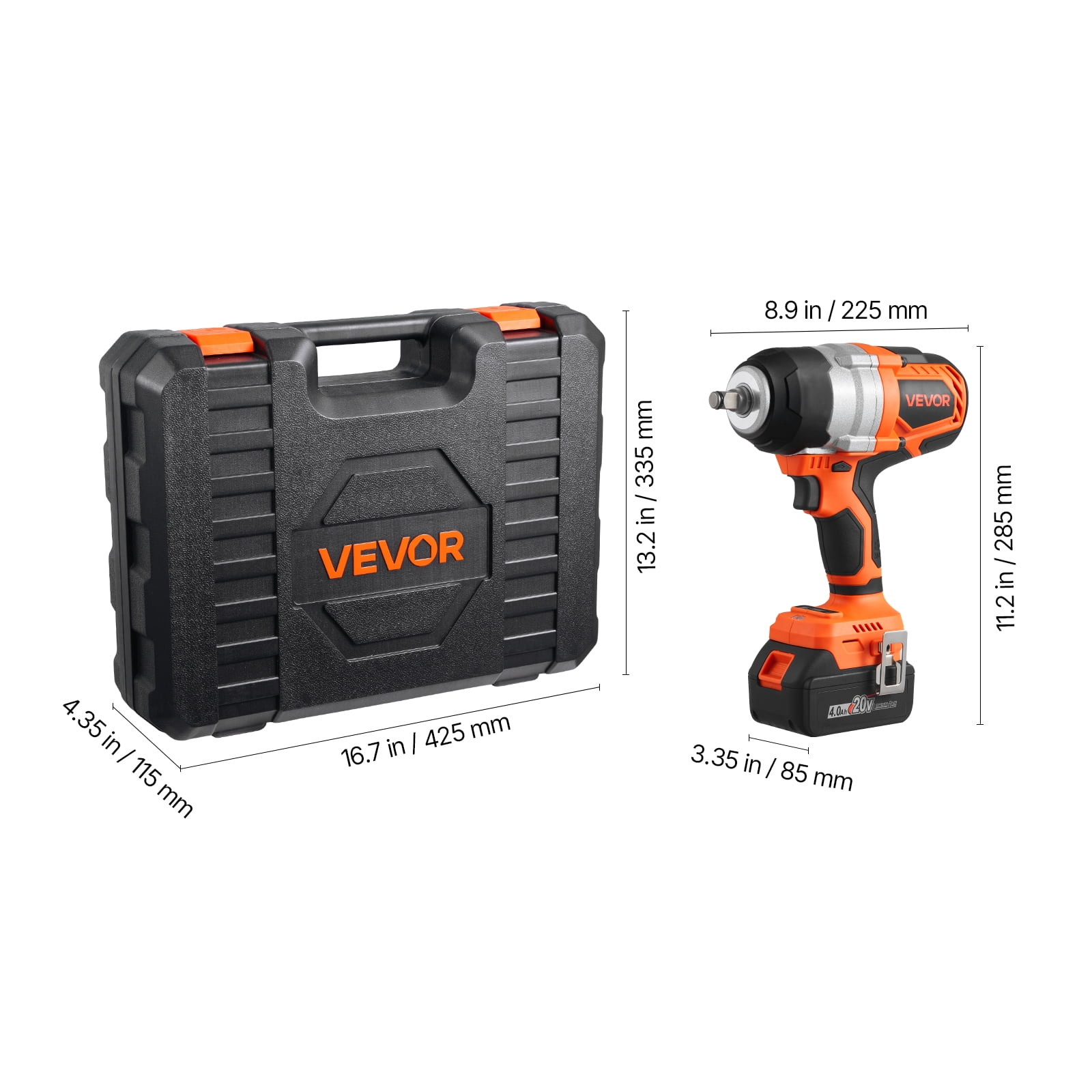 VEVOR Cordless Impact Wrench, 958.8 ft-lbs / 1300 N·m High Torque, 1/2 inch, 20V Electric Impact Wrench with Brushless Motor, 2 x 4Ah Batteries, Charger, 5 Sockets and Belt Clip, for Car Tire Truck