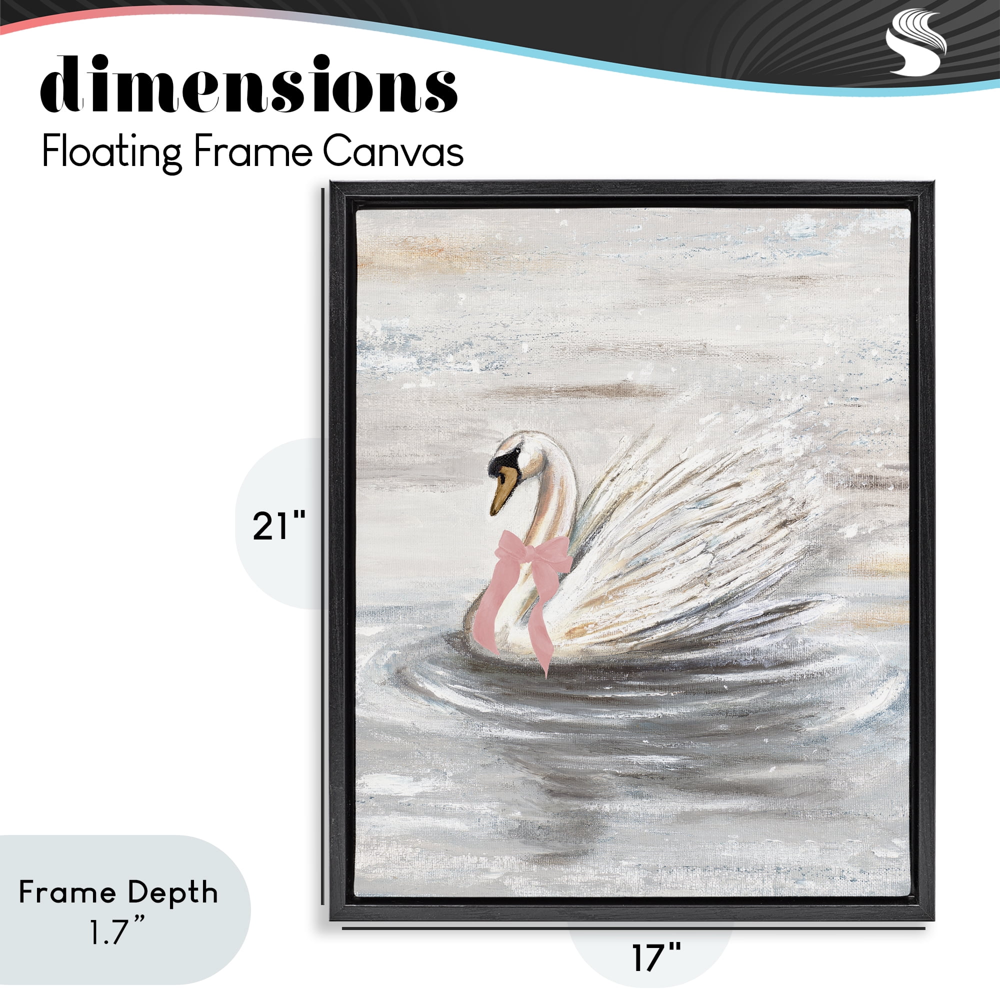 Stupell Industries Swan With Pink Bow & Ripples Black Framed Floater Canvas Wall Art, design by Patricia Pinto