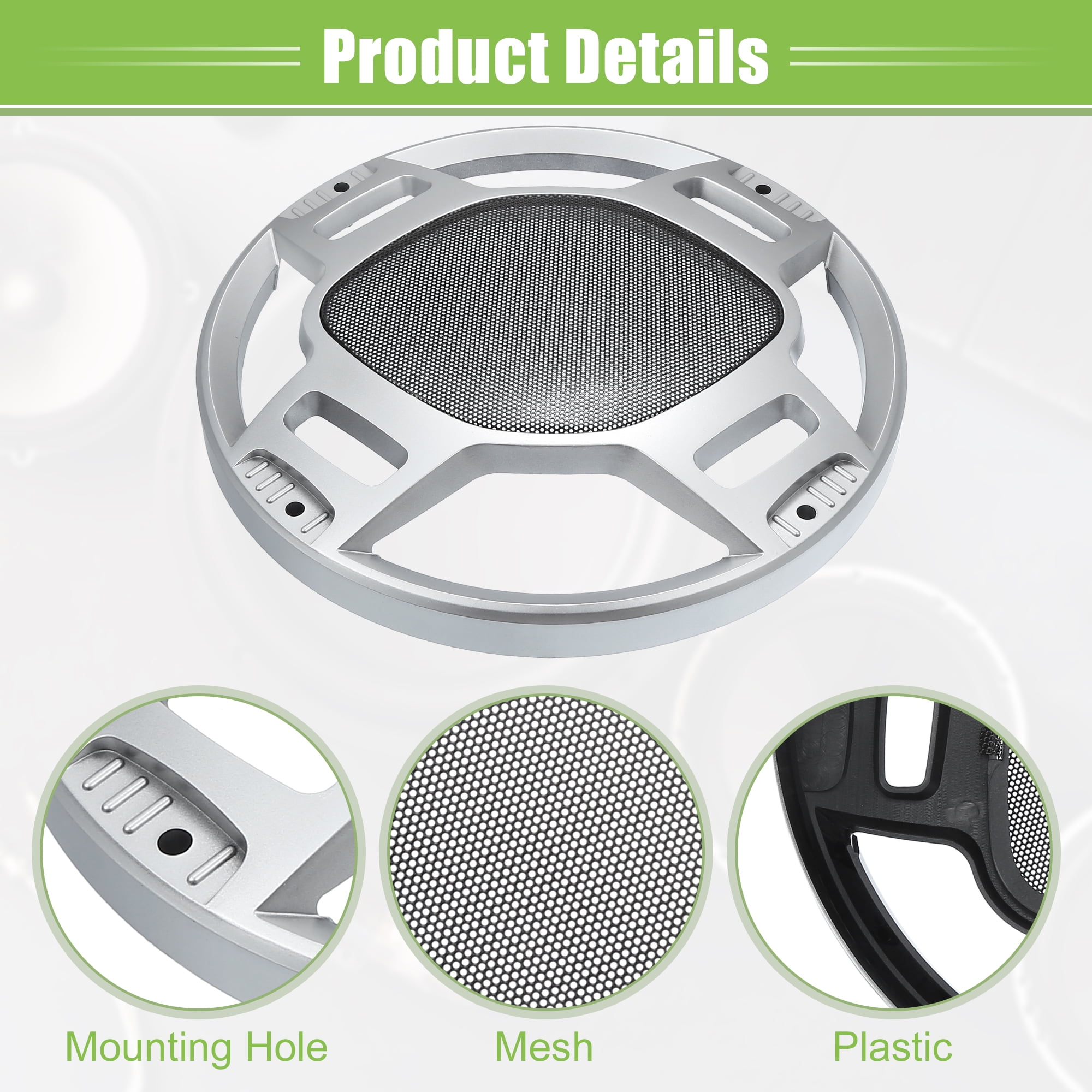 Unique Bargains Car Speaker Grills Cover Guard Protector Case with 8 Screws Silver 12"