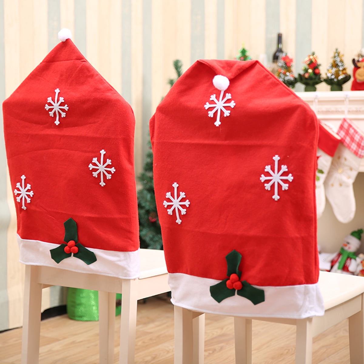 2/4/6/8 PCS Santa Clause Red Hat Chair Back Cover Christmas Dinner Table Party 