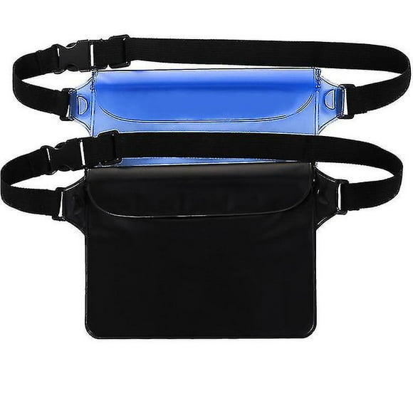 Universal Waterproof Pouch With Waist Strap (2 Pack-blue And Black) For Beach, Swimming, Boating, Fishing, Camping - Protect Your Iphone, Camera, Cash
