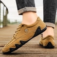 thumbnail image 6 of Mens Casual Driving Shoes Lightweight Leather Lace-up Loafers Comfortable Non-slip Breathable Walking Sneakers Brown 9 US, 6 of 7