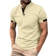 thumbnail image 1 of Birdeem Shirts for Men Mens Patchwork Fallow Button Round Neck Sports Short Sleeve Shirt, 1 of 12