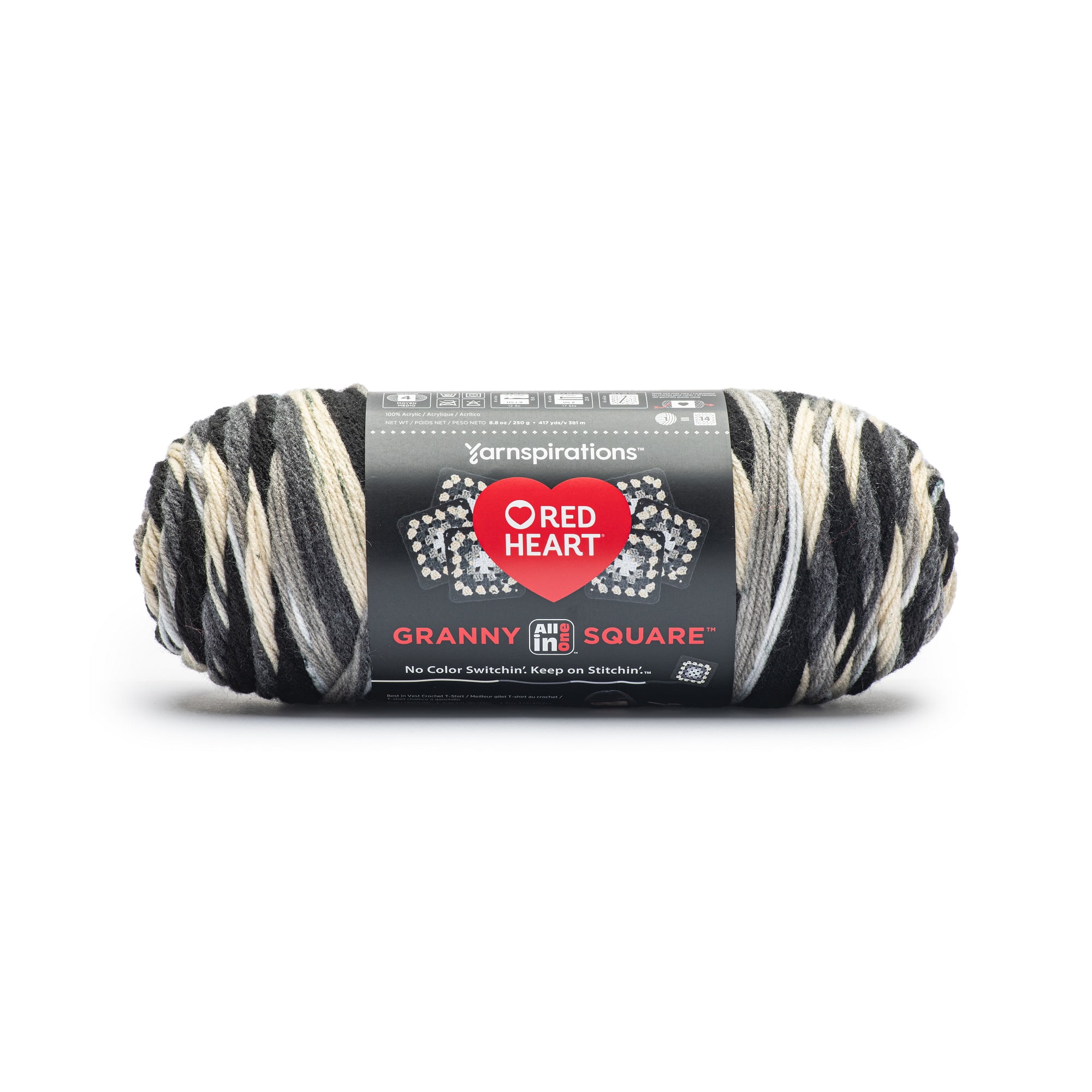 (2 pack) Red Heart Granny Square Yarn, Black - Dove, #4 Medium, Acrylic, 8.8oz/250g, 417 Yards