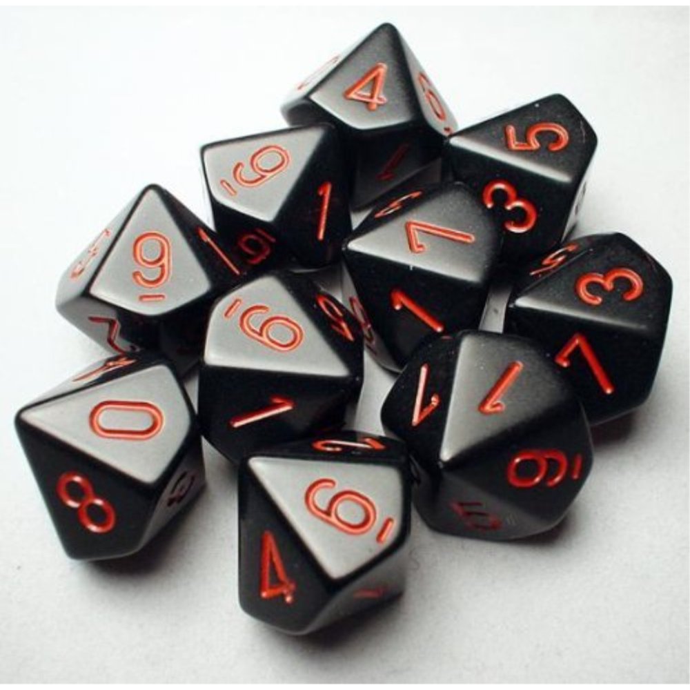 chessex dice sets opaque black with red ten sided die d10 set (10