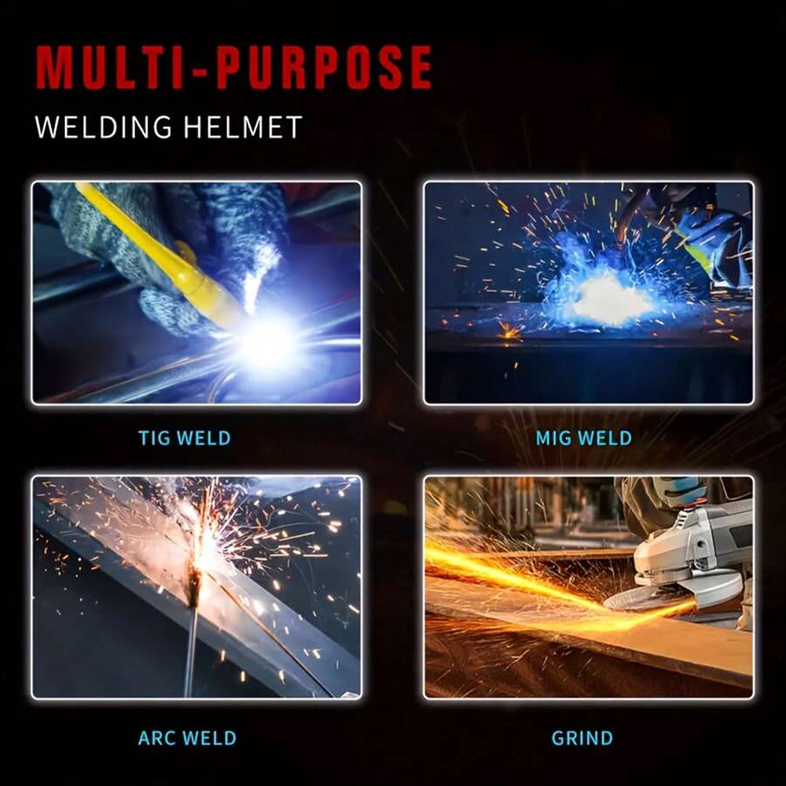 Welding Helmets,Auto Darkening Welding Helmet,Solar Powered True Color Welding Hood 2 Arc Sensor Wide Shade 9-13 Welding Mask with Grinding
