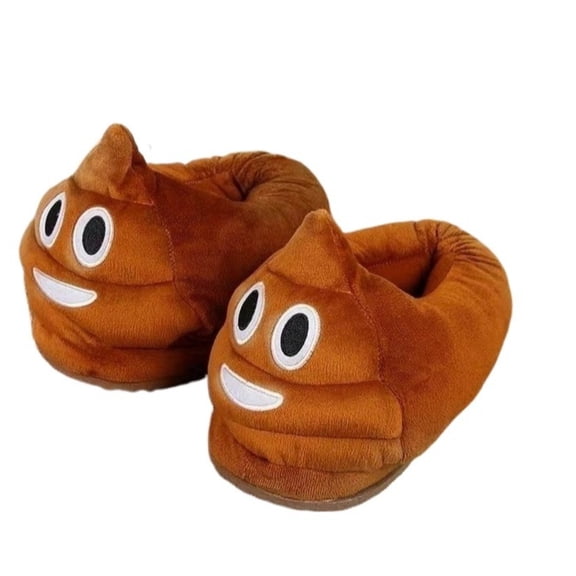 Funny Poop Cartoon Plush Slippers with Back Heel, Warm Slip On Indoor Shoes for Men Women