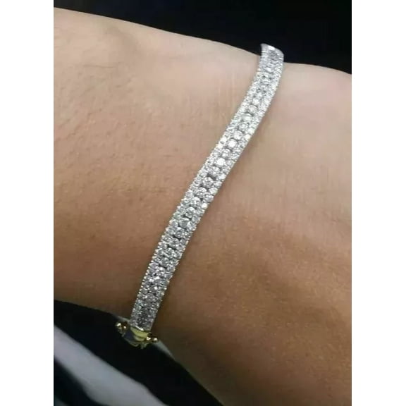 6 Ct Round Cut White Lab Created Diamond Women's Bangle Bracelet 14K White Gold Plated