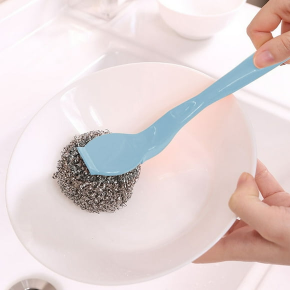 Stainless Steel Sponges Scourer Pot Brush Long Handle Cleaning Brush Scrubbers Metal Scouring Pads Kitchen Cleaning Tool