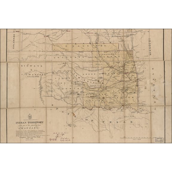24"x36" Gallery Poster, map of Indian Territory oklahoma 1886