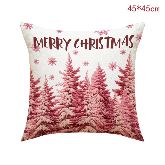 Funda de almohada de lino para decoración del hogar, cubierta de cojín de 45x45cm para sofá, coche, árbol de Navidad, alce, muñeco de nieve, Año Nuevo 2024