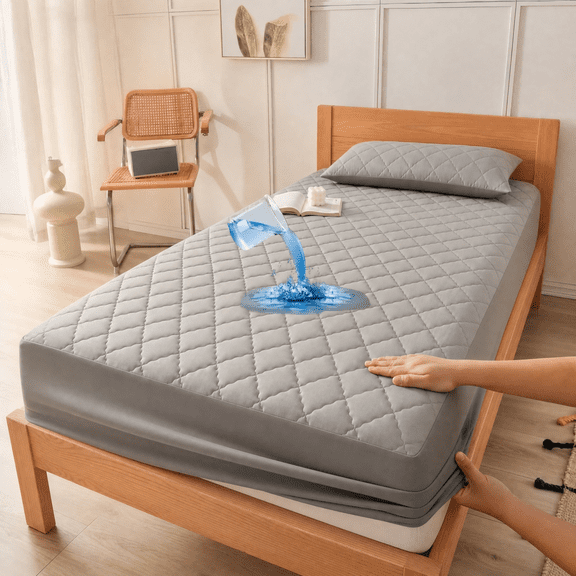 Charcrocsm Twin Waterproof Mattress Protector (39x74.8in), Quilted Fitted Mattress Cover with Deep Pocket, Quiet Washable Bed Protector for Spill & Dust Protection, Gray