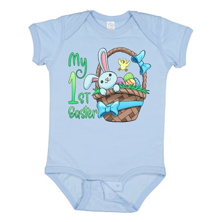 

Inktastic My 1st Easter Blue Ribbon Basket with Bunny and Chick Gift Baby Boy or Baby Girl Bodysuit
