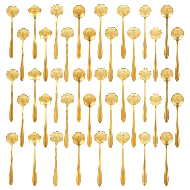 40 Cucharas de Café Doradas de Acero Inoxidable con Forma de Flor, Cucharas de Postre de 5 Pulgadas para Vajilla de Cocina, Cafetería y Bar.