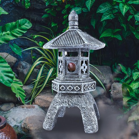 Outdoor Solar Pagoda Lantern, Statue Sculpture Resin Energy Saving Decorative Lamp, for Walkway Decor Landscape Porch Courtyard
