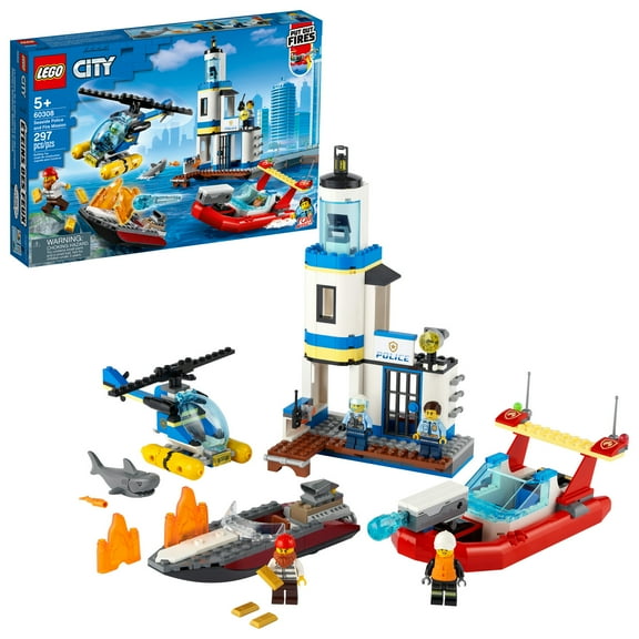 LEGO City 60308 Seaside Police and Fire Mission 297 Piece Building Kit