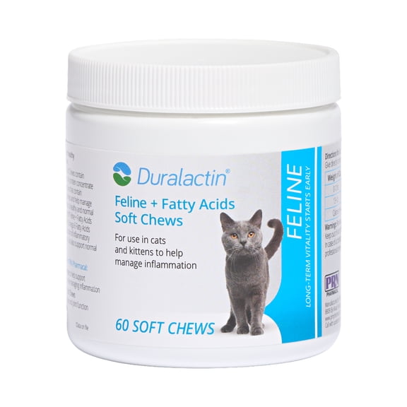 PRN Pharmacal Duralactin Feline Fatty Acid Soft Chews - Joint Health Supplement for Cats & Kittens to Help Manage Soreness - omega-3 Fatty Acid Supplement - Chicken Liver Flavor - 60 Chews