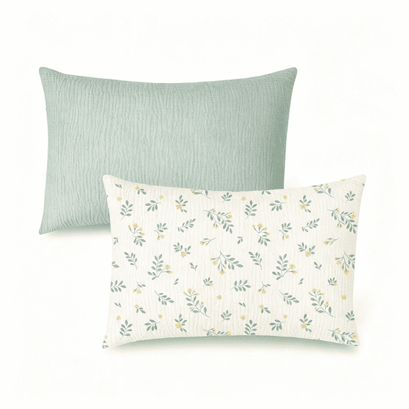 AUQ Muslin Toddler Pillowcase for 13X18 Pillow 2 Pack,100% Cotton Toddler Pillow Case Cover,Soft&Breathable Travel Babay Kids Pillow Covers with Envelope Closure(Leafy,Green)