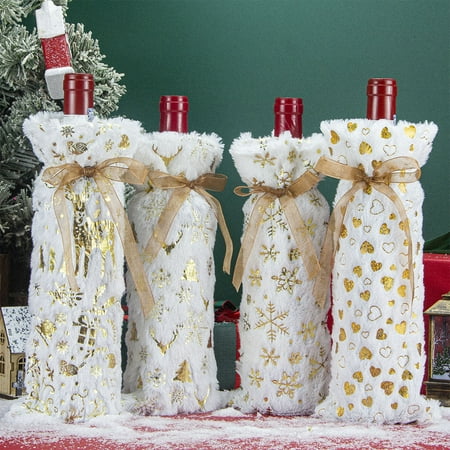 

capino Christmas Velvet Plush Wine Gift Bags Reusable Wine Bags Christmas Wine Bottle Covers for Xmas Holiday Party Decoration