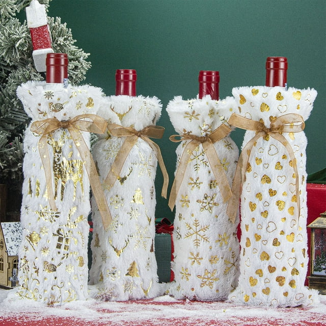 Xihbxyly Juego de Botellas de Vino Navideñas, Bolsa Decorativa de Terciopelo, Decoración Festiva para Fiestas Navideñas, Elegante Toque Navideño para El Hogar y Restaurantes, Regalo Perfecto, Tamaño