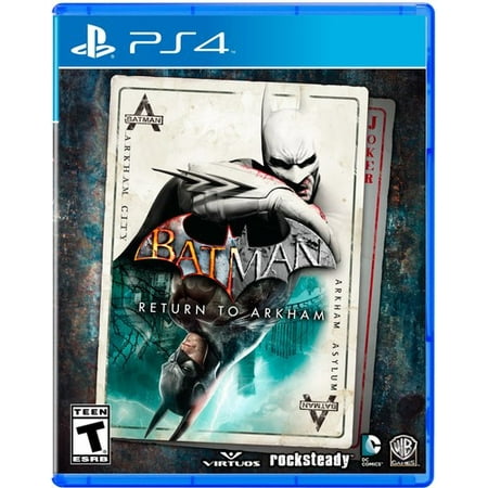 Batman: Return to Arkham  Warner Bros  PlayStation 4 (2 discs) Return to Arkham and experience two of the most critically acclaimed titles of the last generation Batman: Arkham Asylum and Batman: Arkham City  with fully remastered and updated visuals. Batman: Return to Arkham includes the comprehensive versions of both games and includes all previously released additional content. Batman: Arkham Asylum exposes players to a dark and atmospheric adventure that takes them into the depths of Arkham Asylum-Gotham City s high security psychiatric hospital for the criminally insane. Use Batmans legendary gadgetry  strike from the shadows  and confront The Joker and Gotham City s most notorious super villains. Batman: Arkham City sends players soaring into Arkham City a heavily fortified sprawling district in the heart of Gotham City.