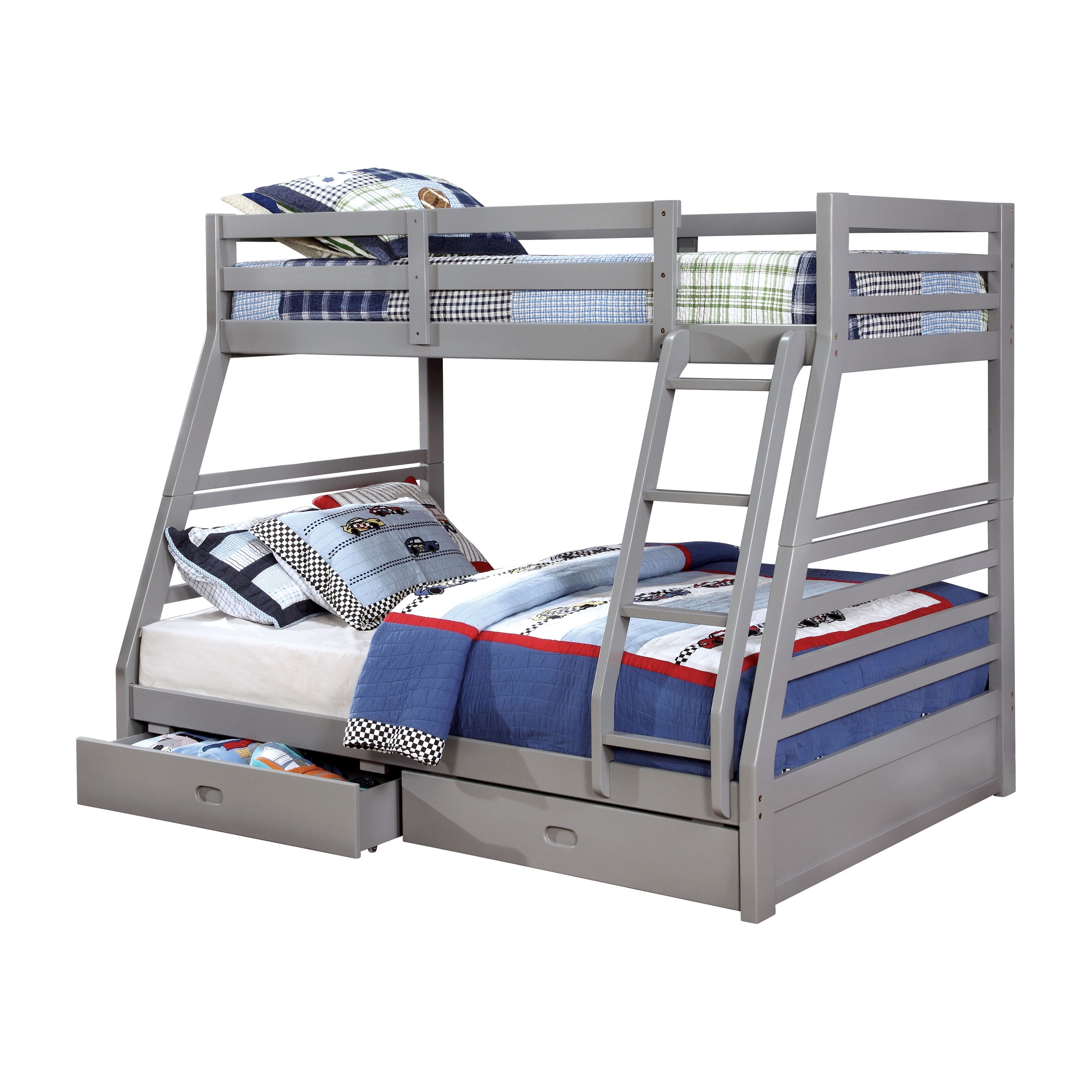 Furniture of America Luke Wood Gray Twin/Full Kids Bunk Bed with Drawers