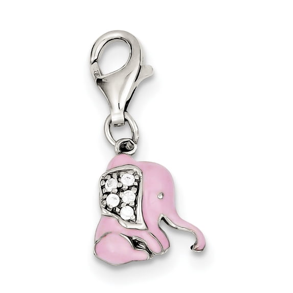 Beautiful Sterling Silver Pink Enameled CZ Elephant Charm