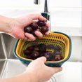 thumbnail image 3 of 2PCS Colander Plastic Set,Kitchen Colander Strainer Set,Double Layered Drain Basin and Basket,Bowl Stackable Set,Plastic Washing Bowl,Soak,Wash and Drain Vegetables and Fruit Colanders(BLUE), 3 of 5