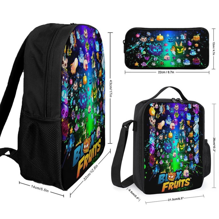Blox Fruits Backpacks 3pcs Set Travel Hiking Camping Casual