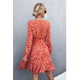 thumbnail image 2 of Women's Printed V Neck Tie Belt Ruffle Hem Mini Dress 95% polyester 5% spandex Fabric Casual Everyday Wear, 2 of 7