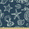 thumbnail image 2 of Ambesonne Underwater Fabric by the Yard Upholstery, Shells Seahorses Crabs, 2 Yards, Navy Blue and White, 2 of 5