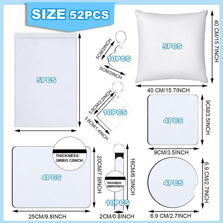 HTVRONT 42Pcs Sublimation Blanks Products Set Sublimation Keychain  Blank+Earring Blanks+Mouse Pad Blanks+Sublimation Coasters Blanks 