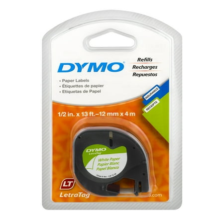 DYMO LT Paper Labels for LetraTag Label Makers, Black Print on White Labels, 1/2-Inch x 23-Foot ...