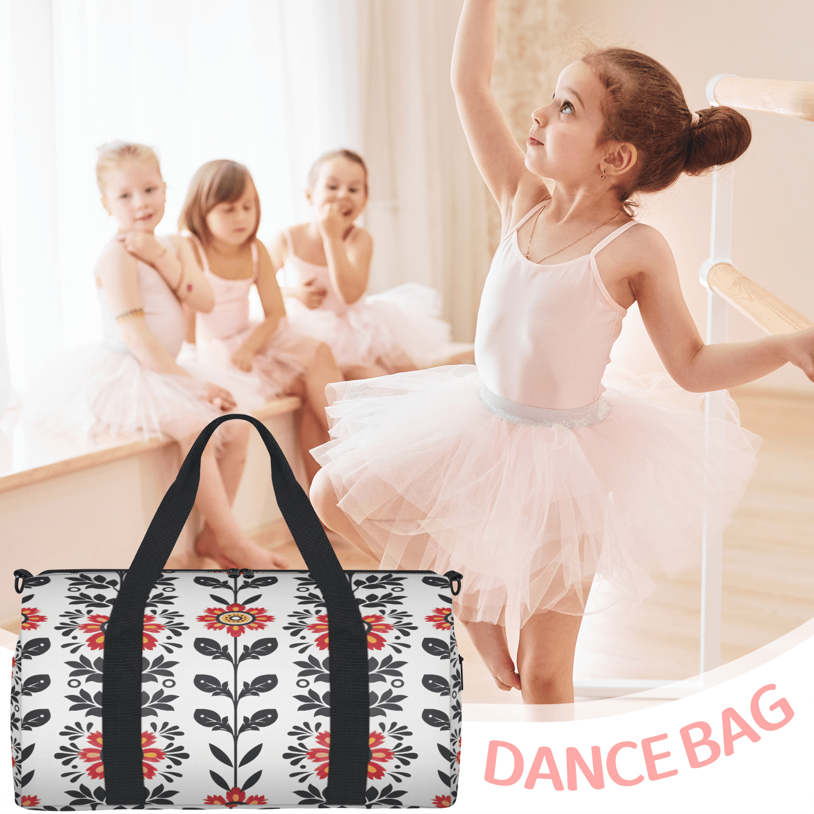 Herdesigns Flower Gym Bag for Women, Duffle Bag for Travel Sport, Vintage Retro Floral Plant Lightweight Waterproof Carry on Weekender Dance Yoga Workout Bags