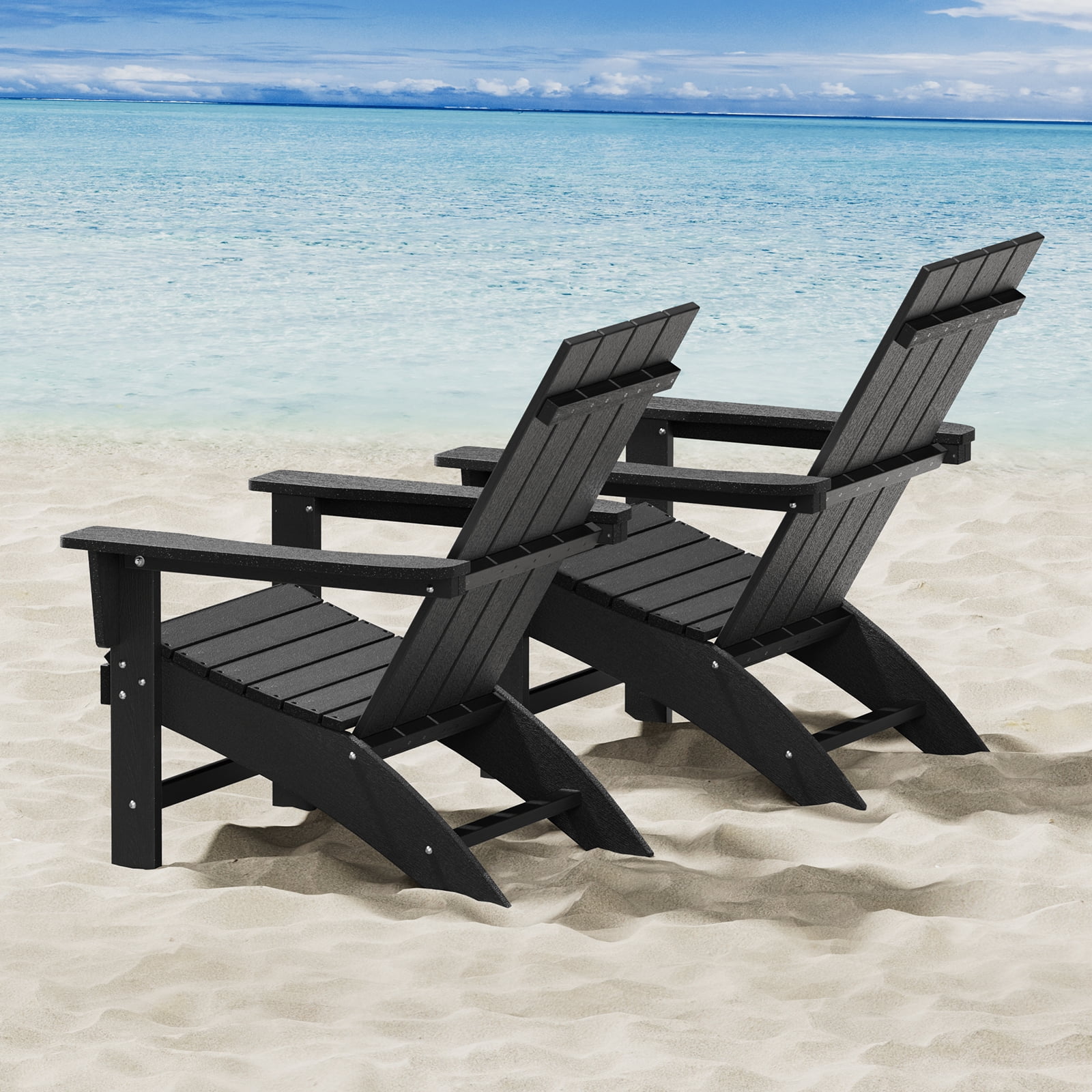 Garpans Adirondack Chair All Weather Outdoor Adirondack Chair HDPE Outdoor Chair for Patio Front Porch Pool Garden Deck Fire Pit Outside, Black